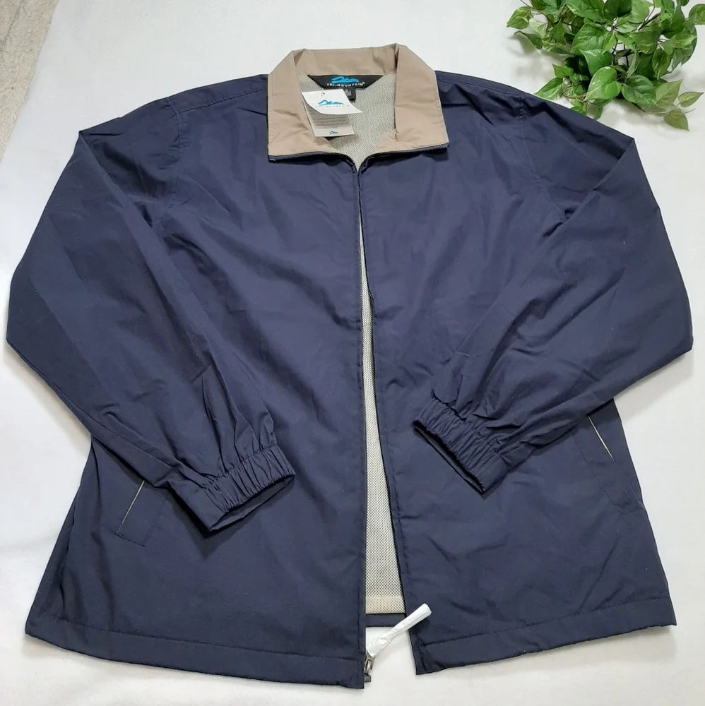 Tri-Mountain Navy Blue Tan Full‎ Zip Jacket Size XL